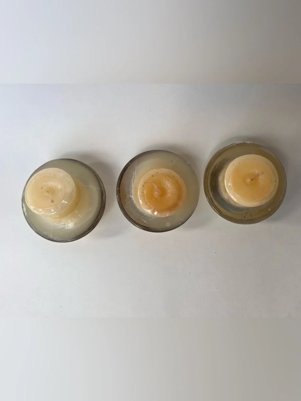 Set of 3 Target tealight candle holders with glass bases and candles